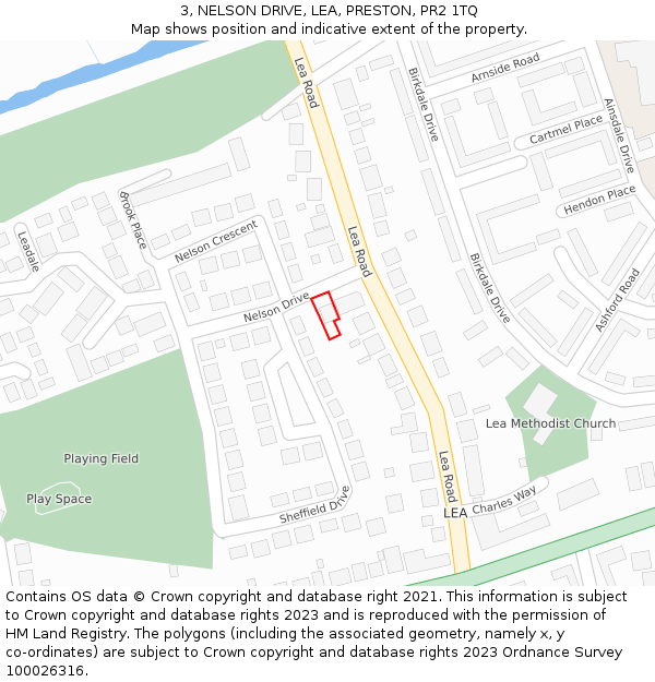 3, NELSON DRIVE, LEA, PRESTON, PR2 1TQ: Location map and indicative extent of plot