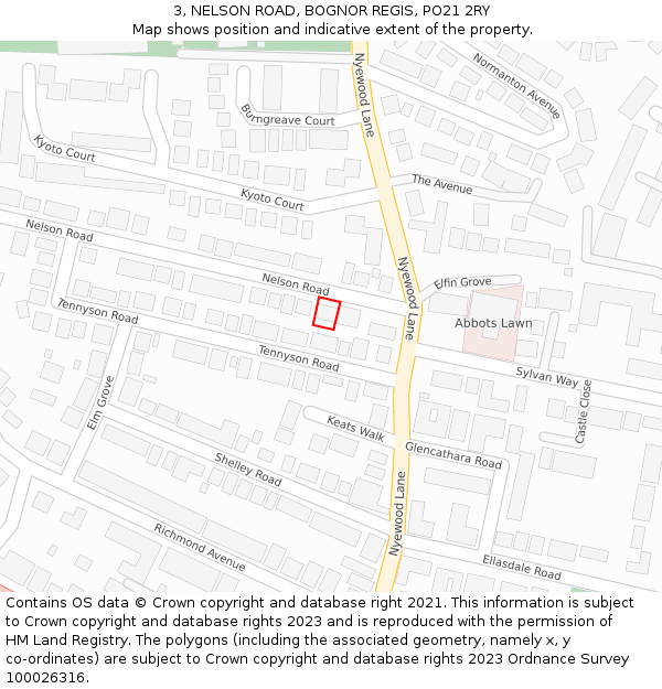 3, NELSON ROAD, BOGNOR REGIS, PO21 2RY: Location map and indicative extent of plot