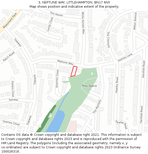 3, NEPTUNE WAY, LITTLEHAMPTON, BN17 6NY: Location map and indicative extent of plot