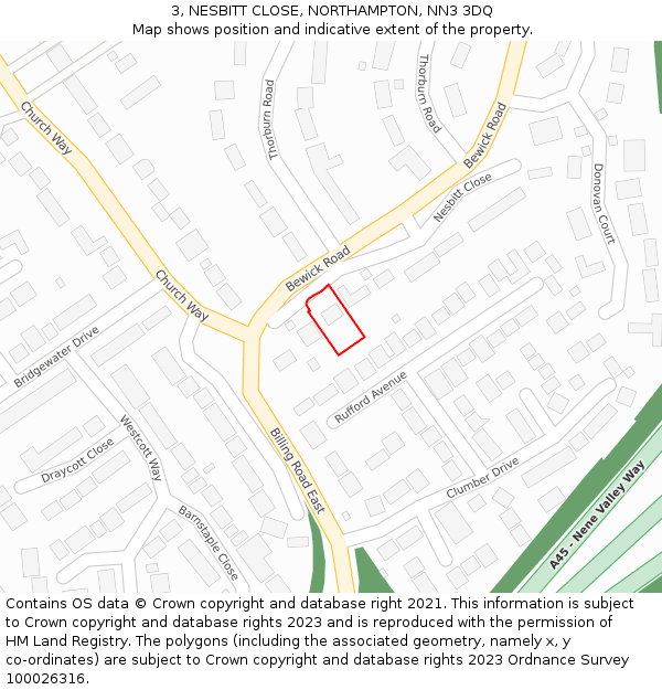 3, NESBITT CLOSE, NORTHAMPTON, NN3 3DQ: Location map and indicative extent of plot