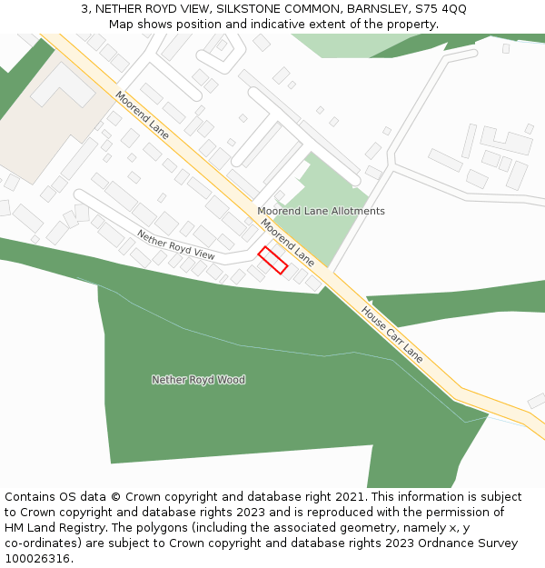 3, NETHER ROYD VIEW, SILKSTONE COMMON, BARNSLEY, S75 4QQ: Location map and indicative extent of plot