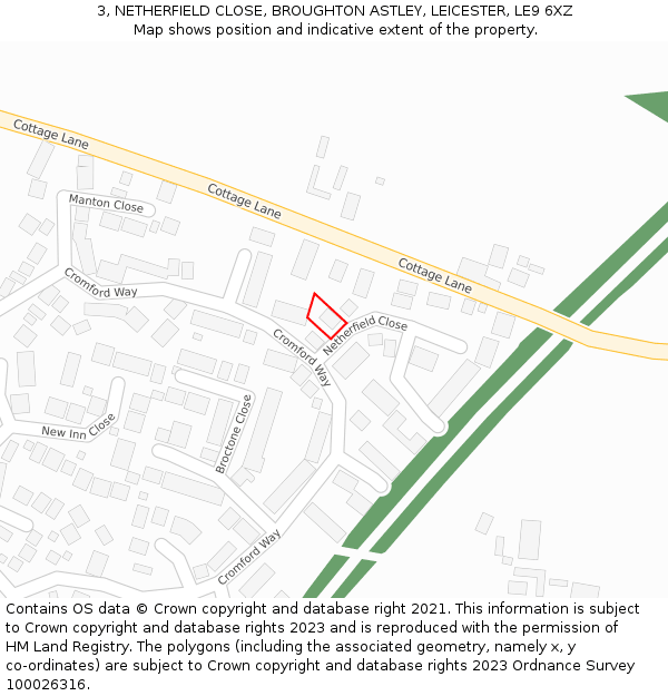 3, NETHERFIELD CLOSE, BROUGHTON ASTLEY, LEICESTER, LE9 6XZ: Location map and indicative extent of plot
