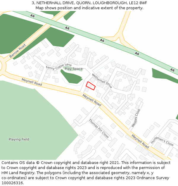 3, NETHERHALL DRIVE, QUORN, LOUGHBOROUGH, LE12 8WF: Location map and indicative extent of plot