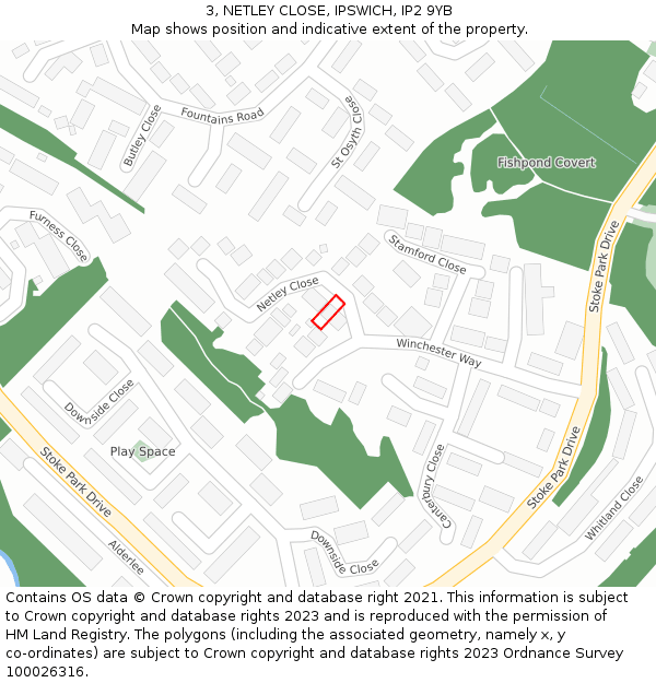 3, NETLEY CLOSE, IPSWICH, IP2 9YB: Location map and indicative extent of plot