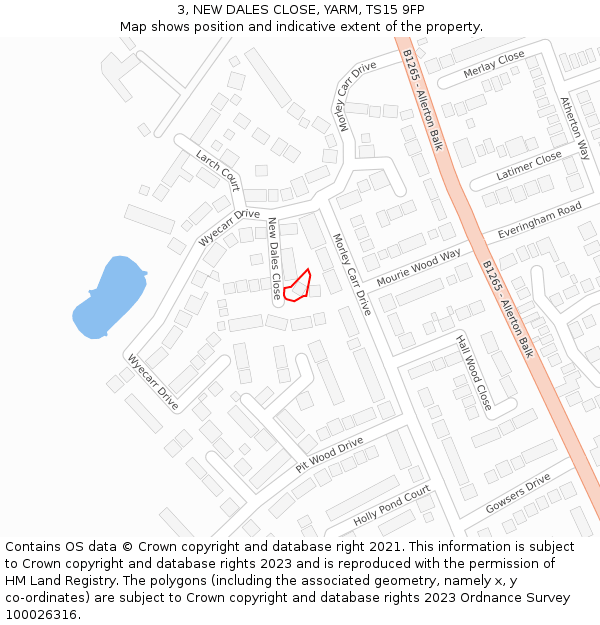 3, NEW DALES CLOSE, YARM, TS15 9FP: Location map and indicative extent of plot