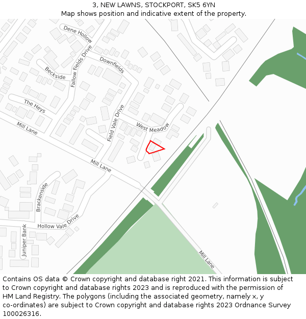3, NEW LAWNS, STOCKPORT, SK5 6YN: Location map and indicative extent of plot