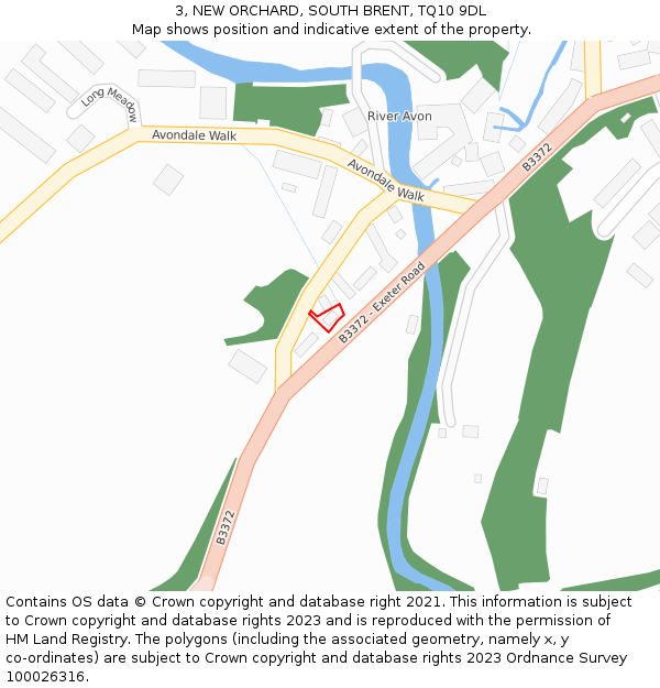 3, NEW ORCHARD, SOUTH BRENT, TQ10 9DL: Location map and indicative extent of plot