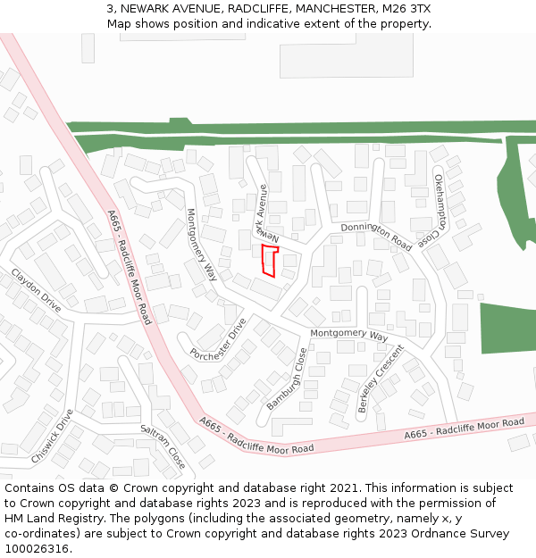 3, NEWARK AVENUE, RADCLIFFE, MANCHESTER, M26 3TX: Location map and indicative extent of plot