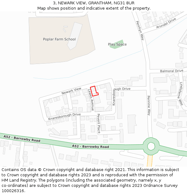 3, NEWARK VIEW, GRANTHAM, NG31 8UR: Location map and indicative extent of plot