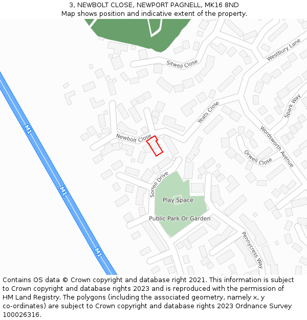 3, NEWBOLT CLOSE, NEWPORT PAGNELL, MK16 8ND: Location map and indicative extent of plot