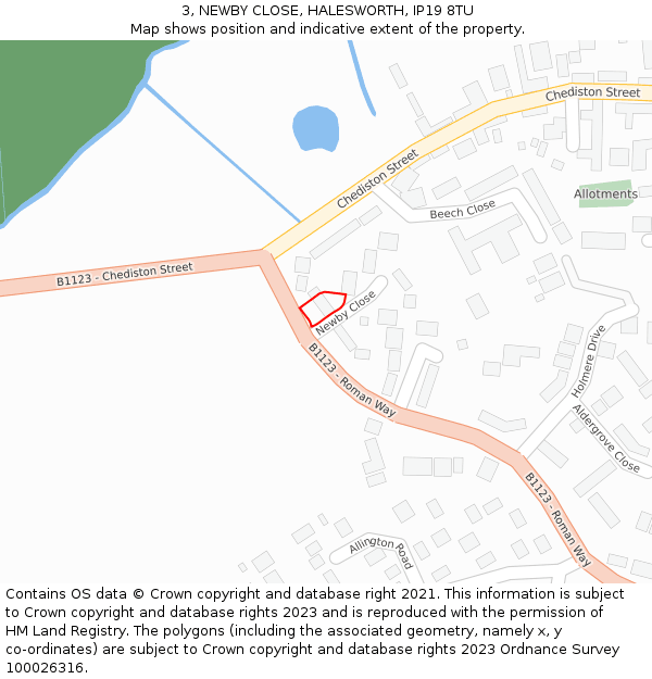 3, NEWBY CLOSE, HALESWORTH, IP19 8TU: Location map and indicative extent of plot