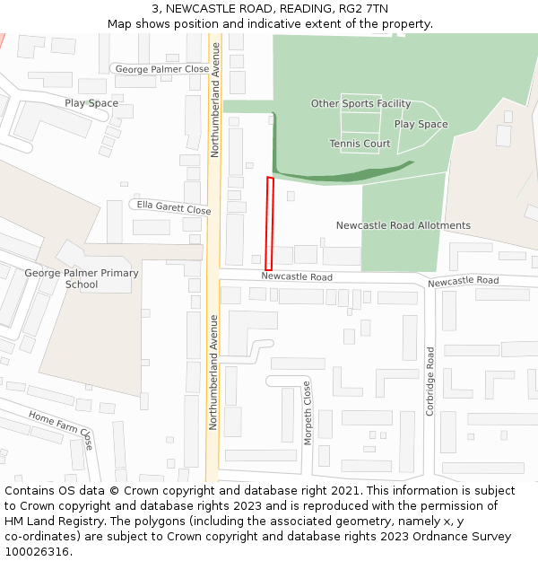 3, NEWCASTLE ROAD, READING, RG2 7TN: Location map and indicative extent of plot