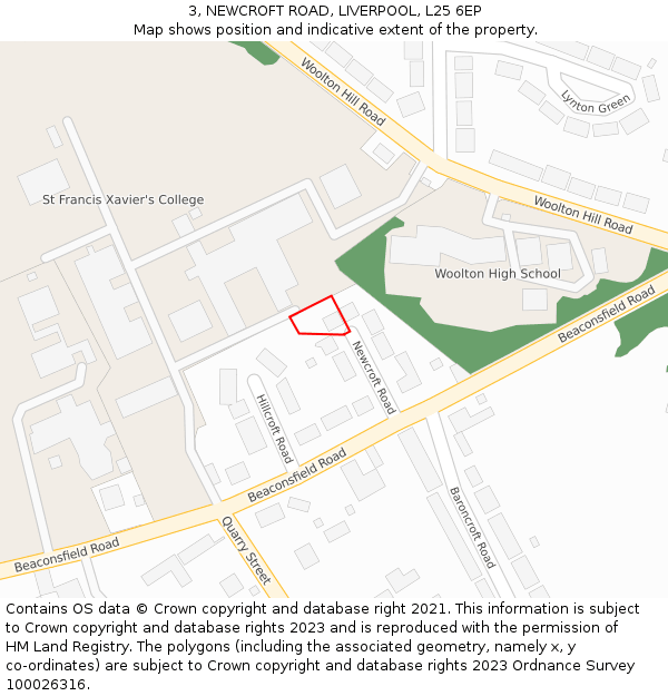 3, NEWCROFT ROAD, LIVERPOOL, L25 6EP: Location map and indicative extent of plot