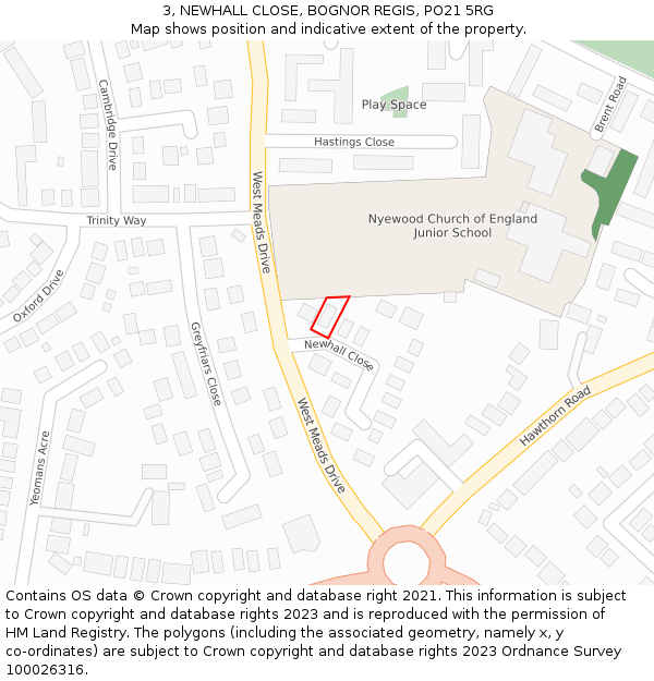 3, NEWHALL CLOSE, BOGNOR REGIS, PO21 5RG: Location map and indicative extent of plot