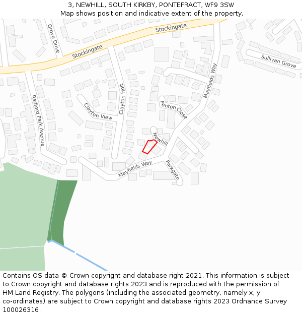 3, NEWHILL, SOUTH KIRKBY, PONTEFRACT, WF9 3SW: Location map and indicative extent of plot