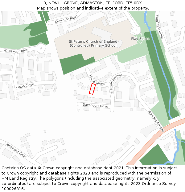 3, NEWILL GROVE, ADMASTON, TELFORD, TF5 0DX: Location map and indicative extent of plot