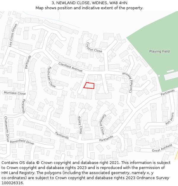 3, NEWLAND CLOSE, WIDNES, WA8 4HN: Location map and indicative extent of plot