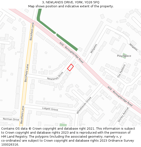 3, NEWLANDS DRIVE, YORK, YO26 5PQ: Location map and indicative extent of plot