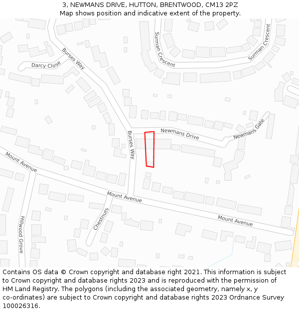 3, NEWMANS DRIVE, HUTTON, BRENTWOOD, CM13 2PZ: Location map and indicative extent of plot