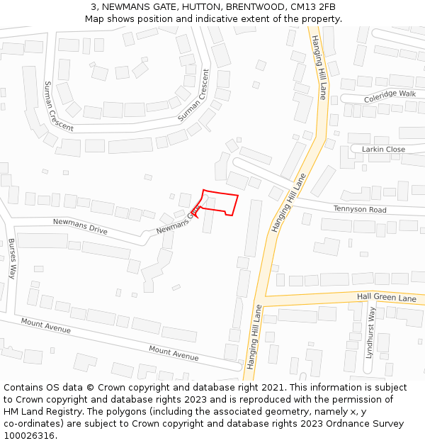 3, NEWMANS GATE, HUTTON, BRENTWOOD, CM13 2FB: Location map and indicative extent of plot