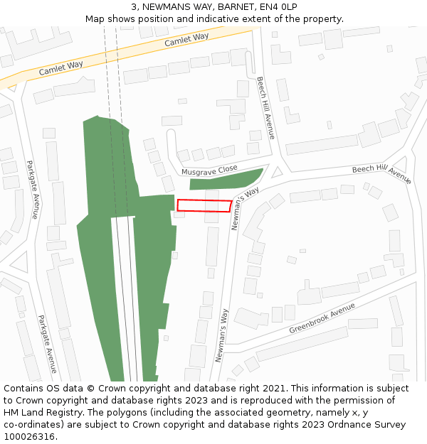 3, NEWMANS WAY, BARNET, EN4 0LP: Location map and indicative extent of plot