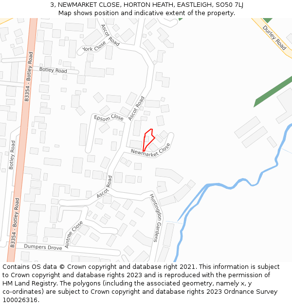3, NEWMARKET CLOSE, HORTON HEATH, EASTLEIGH, SO50 7LJ: Location map and indicative extent of plot