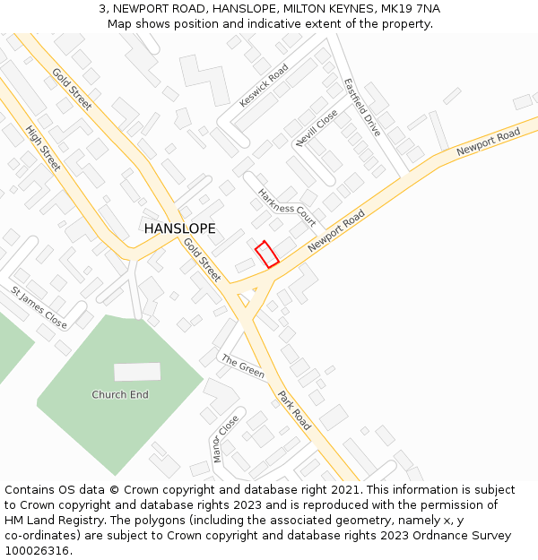 3, NEWPORT ROAD, HANSLOPE, MILTON KEYNES, MK19 7NA: Location map and indicative extent of plot