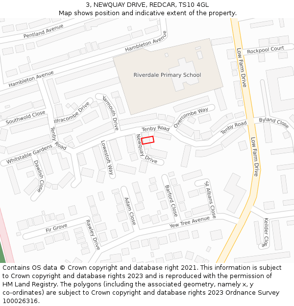 3, NEWQUAY DRIVE, REDCAR, TS10 4GL: Location map and indicative extent of plot