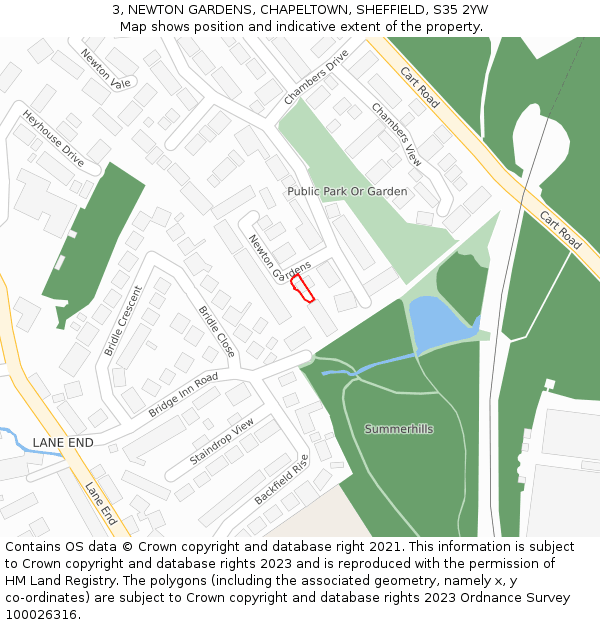 3, NEWTON GARDENS, CHAPELTOWN, SHEFFIELD, S35 2YW: Location map and indicative extent of plot