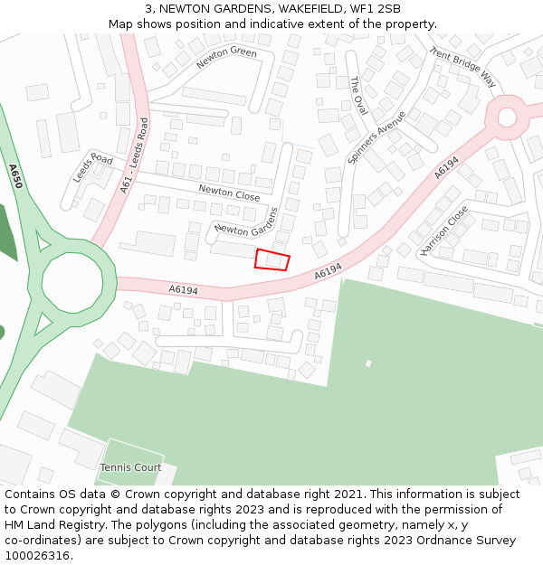 3, NEWTON GARDENS, WAKEFIELD, WF1 2SB: Location map and indicative extent of plot