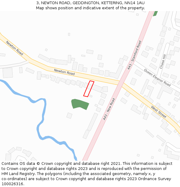 3, NEWTON ROAD, GEDDINGTON, KETTERING, NN14 1AU: Location map and indicative extent of plot