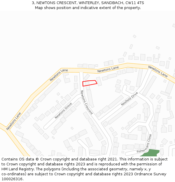 3, NEWTONS CRESCENT, WINTERLEY, SANDBACH, CW11 4TS: Location map and indicative extent of plot