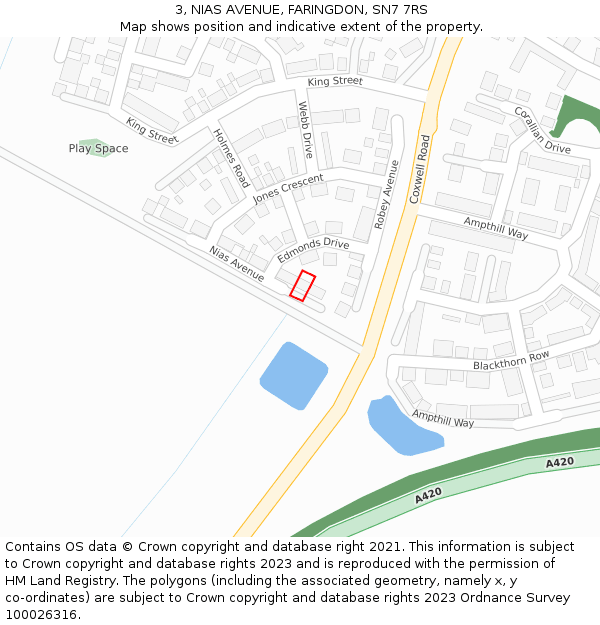 3, NIAS AVENUE, FARINGDON, SN7 7RS: Location map and indicative extent of plot