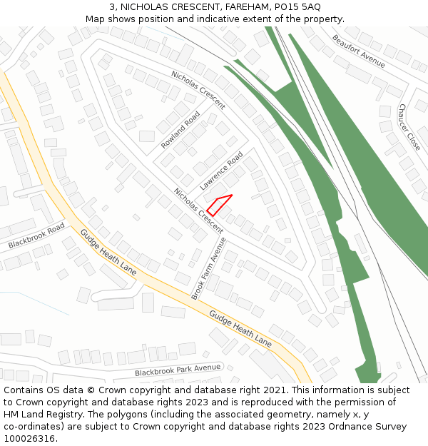 3, NICHOLAS CRESCENT, FAREHAM, PO15 5AQ: Location map and indicative extent of plot