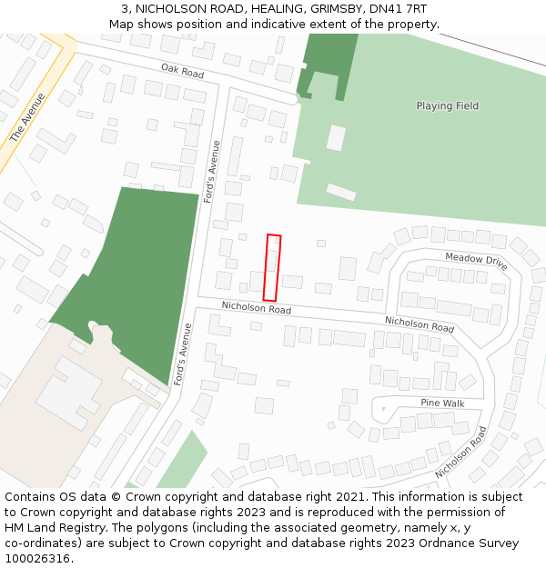 3, NICHOLSON ROAD, HEALING, GRIMSBY, DN41 7RT: Location map and indicative extent of plot