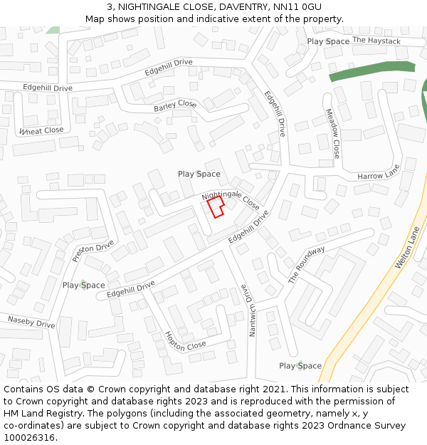 3, NIGHTINGALE CLOSE, DAVENTRY, NN11 0GU: Location map and indicative extent of plot