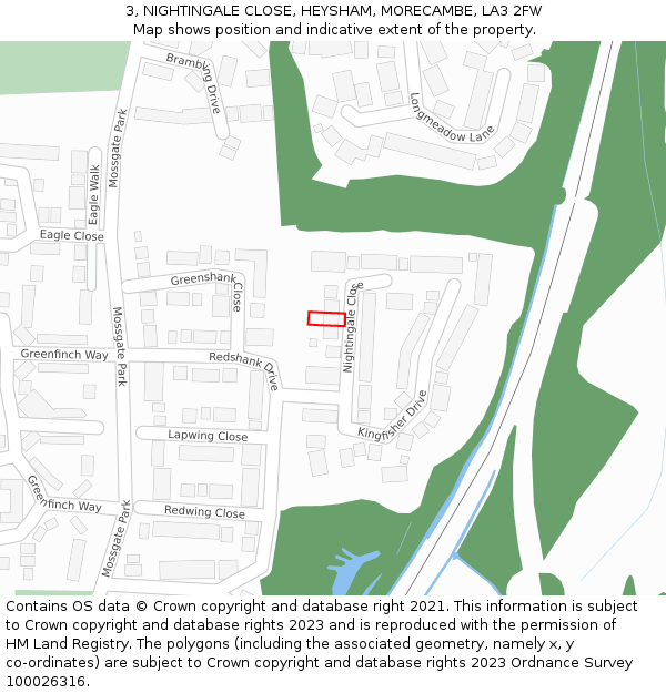 3, NIGHTINGALE CLOSE, HEYSHAM, MORECAMBE, LA3 2FW: Location map and indicative extent of plot