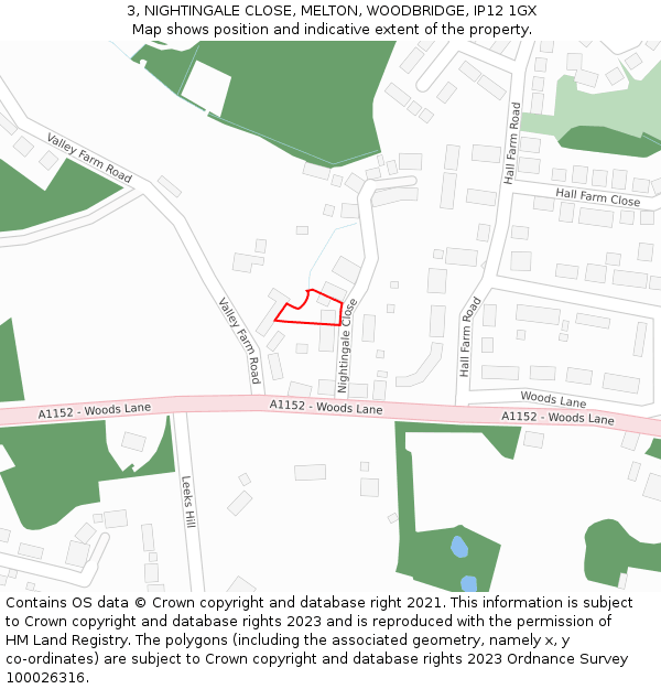 3, NIGHTINGALE CLOSE, MELTON, WOODBRIDGE, IP12 1GX: Location map and indicative extent of plot