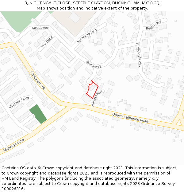 3, NIGHTINGALE CLOSE, STEEPLE CLAYDON, BUCKINGHAM, MK18 2QJ: Location map and indicative extent of plot