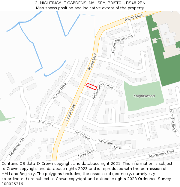 3, NIGHTINGALE GARDENS, NAILSEA, BRISTOL, BS48 2BN: Location map and indicative extent of plot