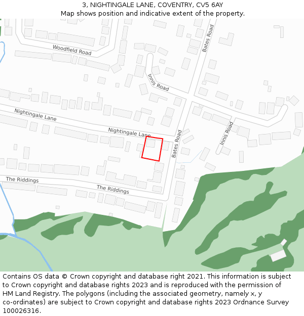 3, NIGHTINGALE LANE, COVENTRY, CV5 6AY: Location map and indicative extent of plot