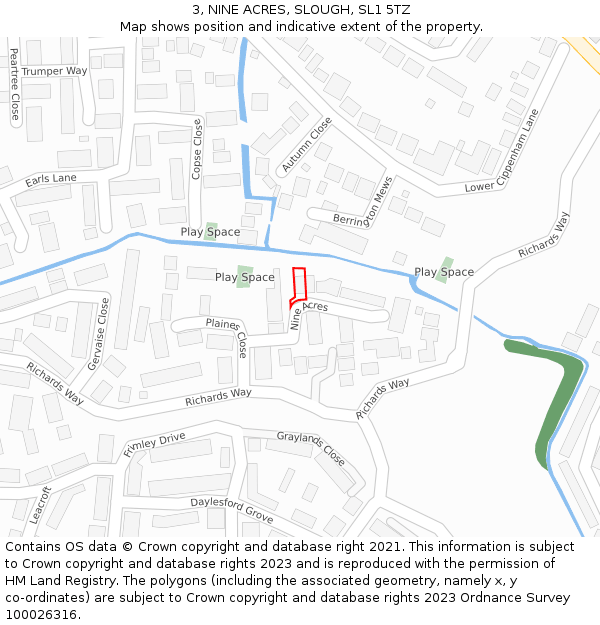 3, NINE ACRES, SLOUGH, SL1 5TZ: Location map and indicative extent of plot