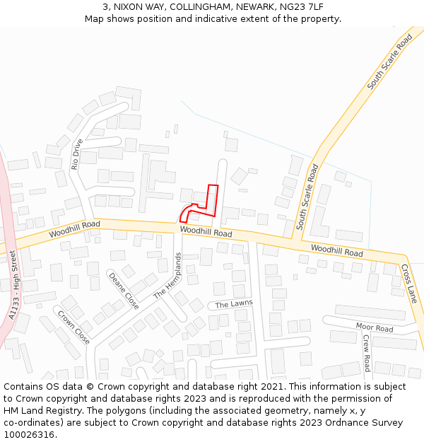 3, NIXON WAY, COLLINGHAM, NEWARK, NG23 7LF: Location map and indicative extent of plot