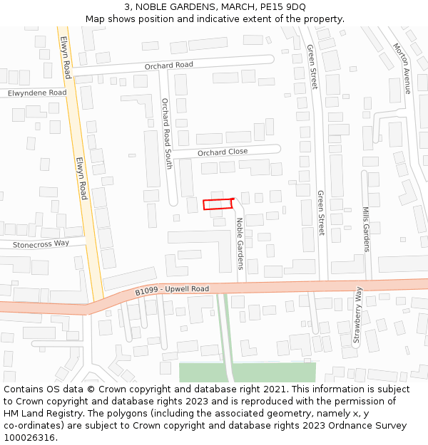 3, NOBLE GARDENS, MARCH, PE15 9DQ: Location map and indicative extent of plot
