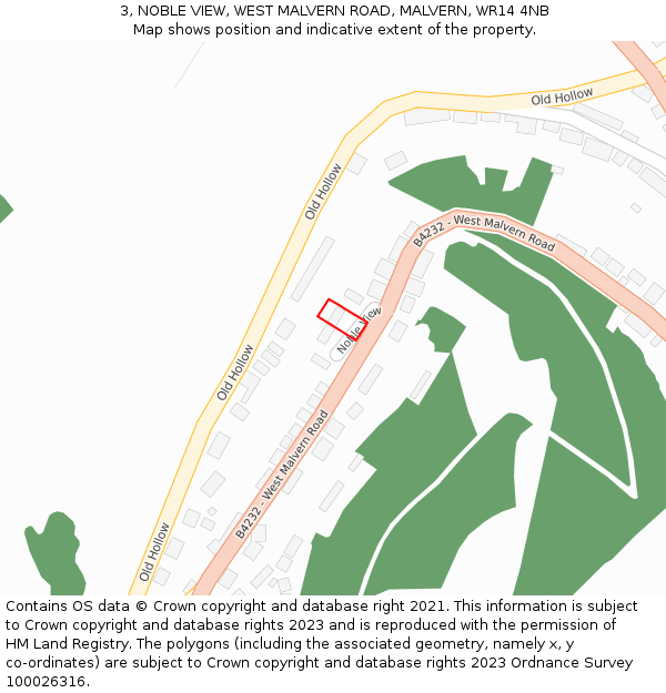 3, NOBLE VIEW, WEST MALVERN ROAD, MALVERN, WR14 4NB: Location map and indicative extent of plot