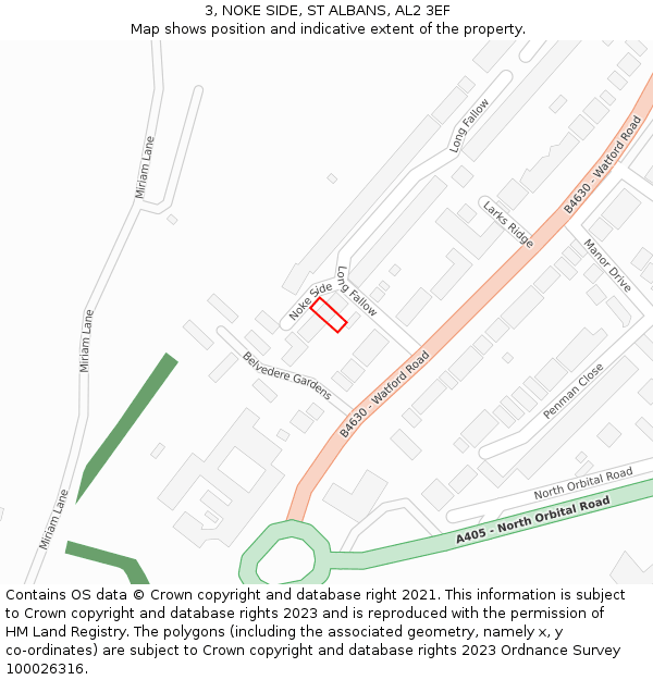 3, NOKE SIDE, ST ALBANS, AL2 3EF: Location map and indicative extent of plot