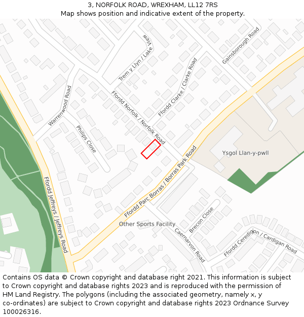 3, NORFOLK ROAD, WREXHAM, LL12 7RS: Location map and indicative extent of plot