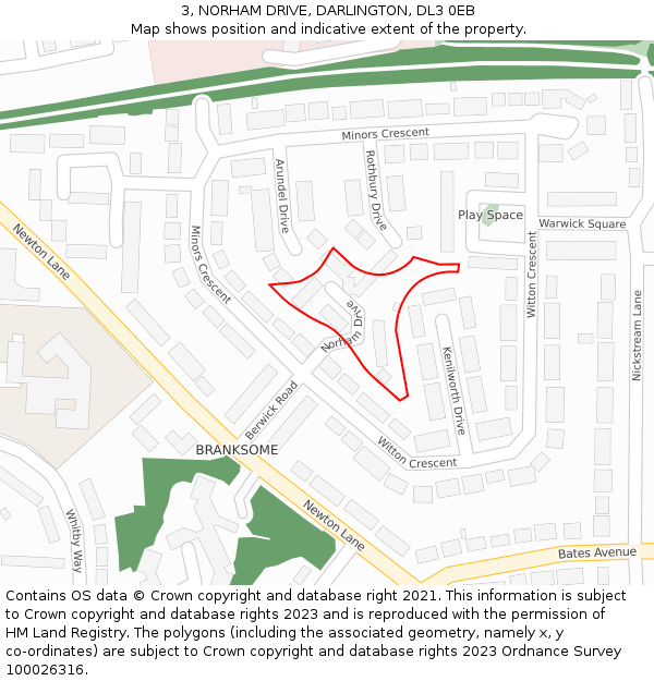 3, NORHAM DRIVE, DARLINGTON, DL3 0EB: Location map and indicative extent of plot