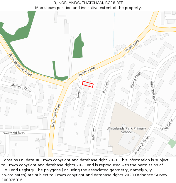 3, NORLANDS, THATCHAM, RG18 3FE: Location map and indicative extent of plot