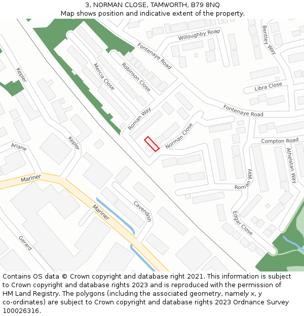 3, NORMAN CLOSE, TAMWORTH, B79 8NQ: Location map and indicative extent of plot